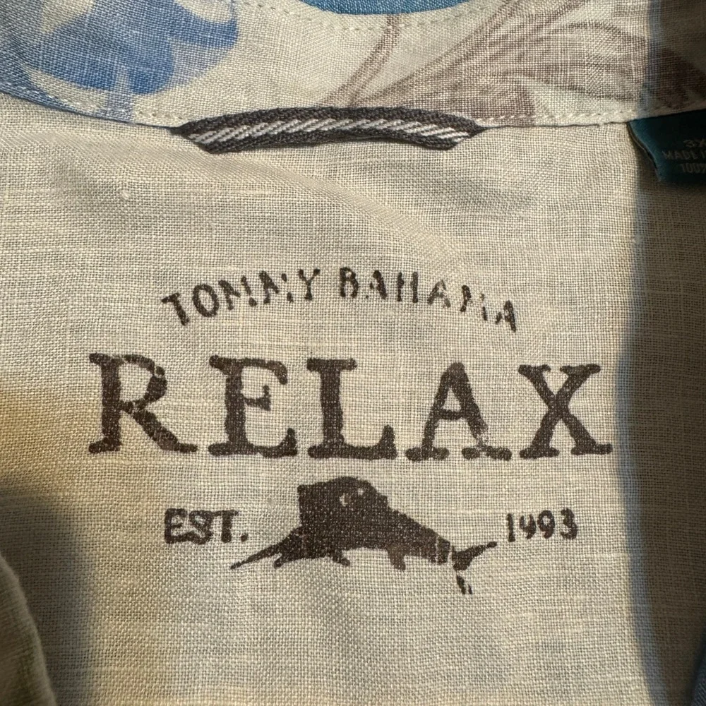 Tommy Bahama Button Down Shirt Relax Fit Mens 3XL Linen Vacation Summer Dad Blue